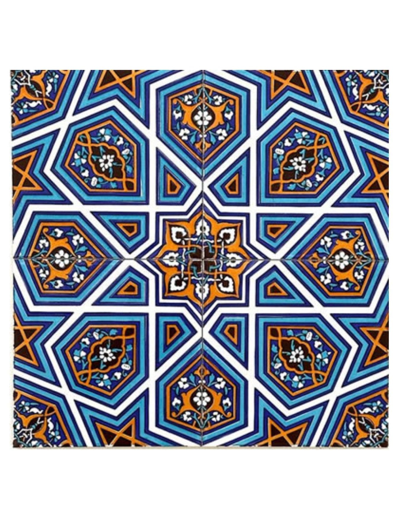 Çini Seramik Karo 20x20 -01, Cami Çinileri Geometri Desen 20x20, Kütahya Çini Dekor,