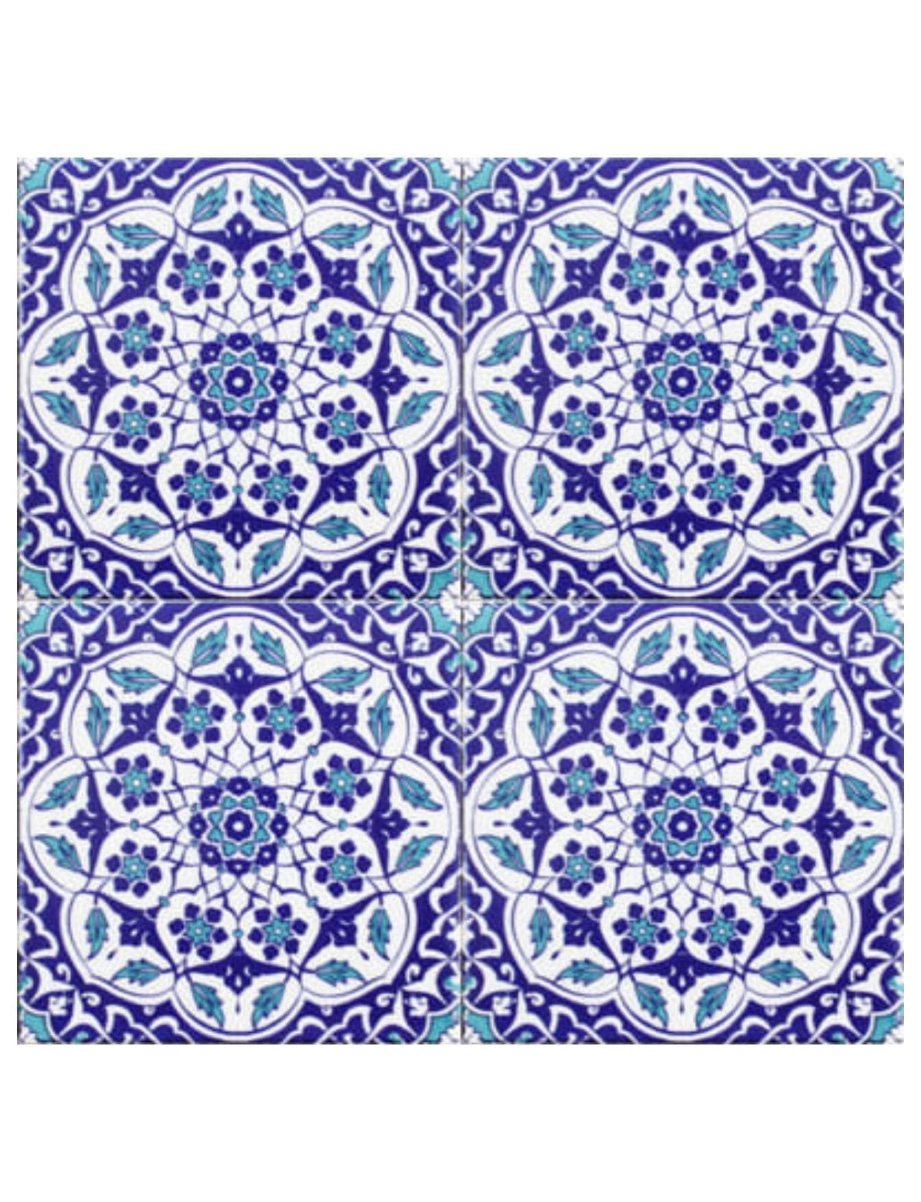 Çini Seramik Karo 20x20 -46, Mavi Beyaz Çini Karo, 20x20 Karo Seramik, Mosque Tiles, Kütahya Çini Karo,