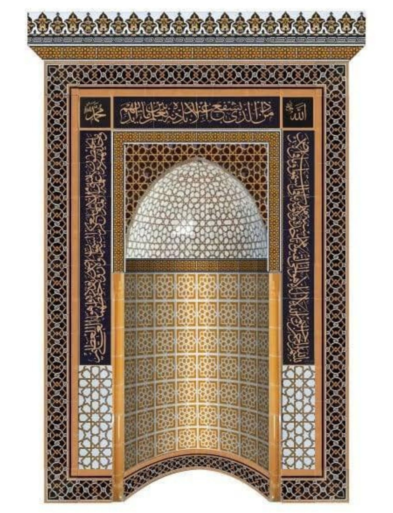 Mihrap -96, Ahşap Mihrap Çini 180x290, Ahşap Renkli Çinili Mihrap, Mihrap Çini Fiyatları, Kütahya Çini Dekor,